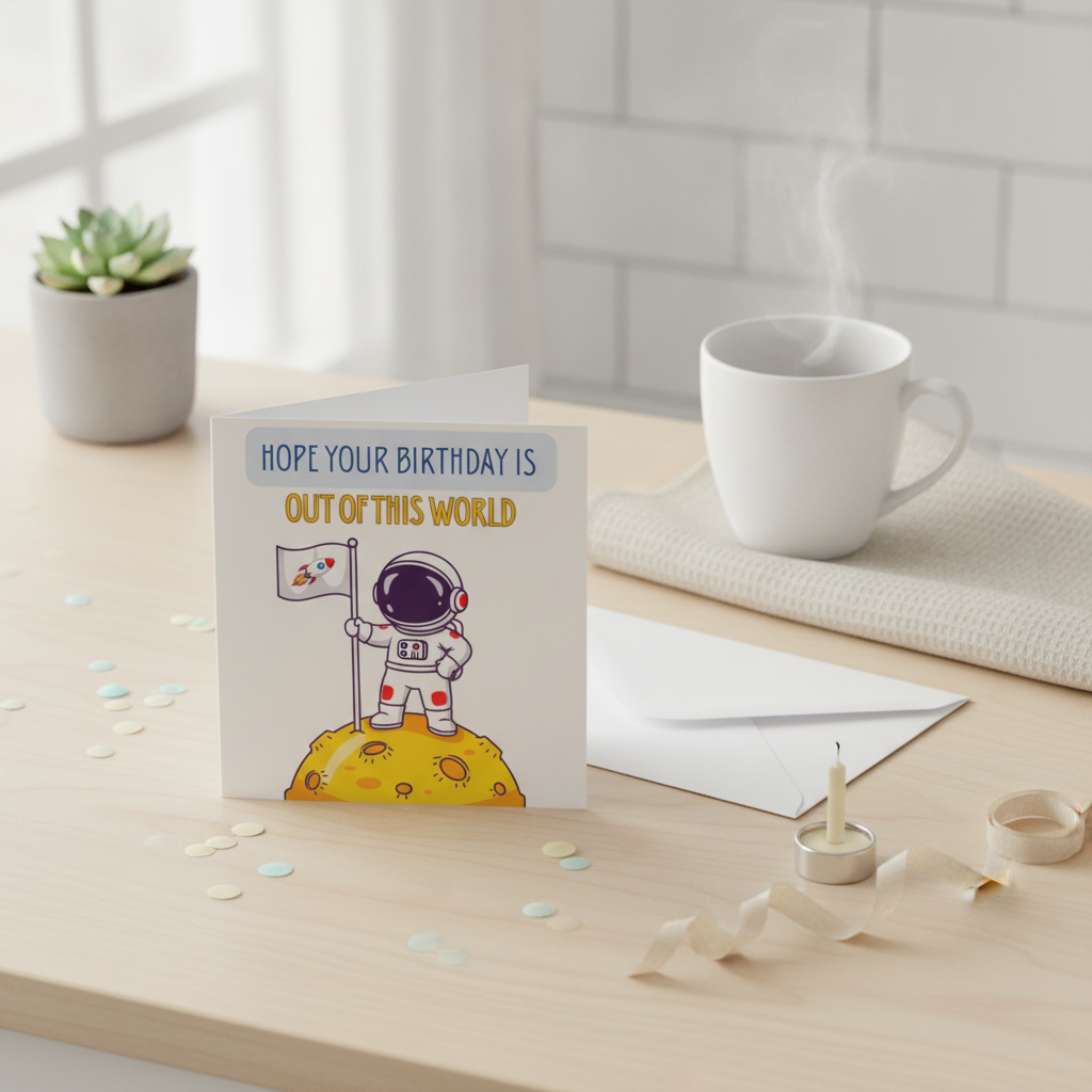 Out of This World Birthday Card - Fun Space Rocket Design Square