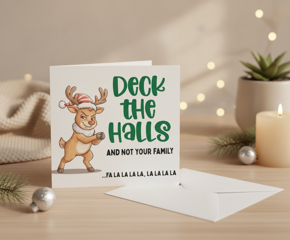 Funny Christmas Card: Deck the Halls (Not Your Family) - Square