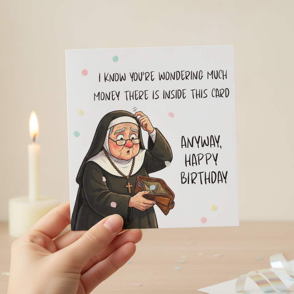 Hilarious Nun Birthday Card - Square Greeting Card for a Cheeky Laugh