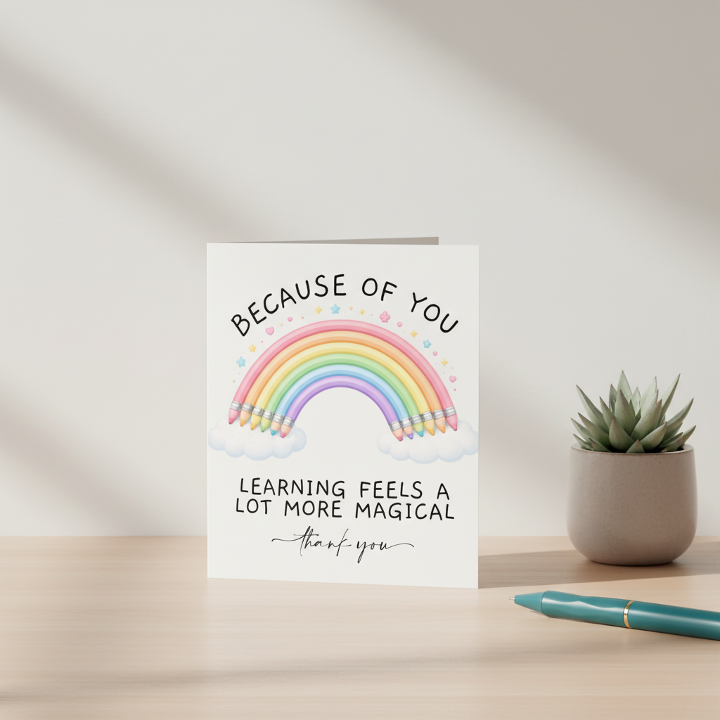 Because of You Teacher Rainbow Card - Thank You Card