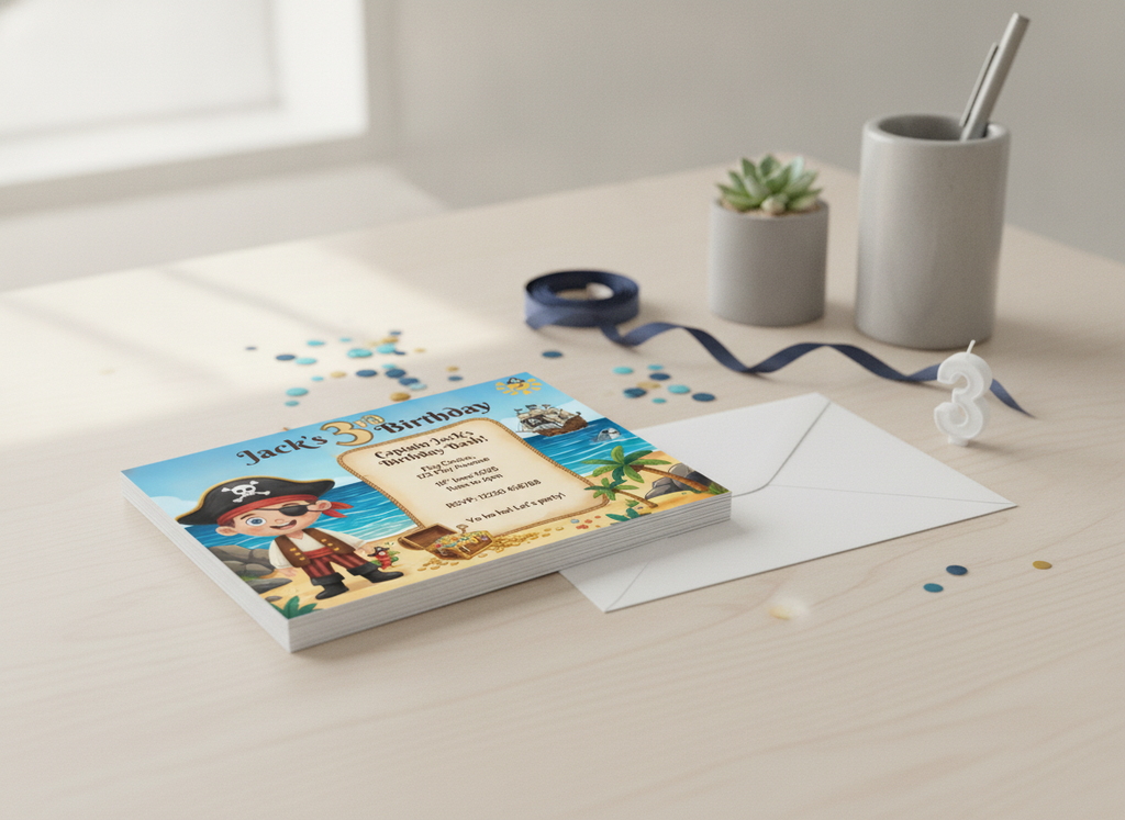 Swashbuckling Pirate Theme Kids Birthday Party Invites (A6)