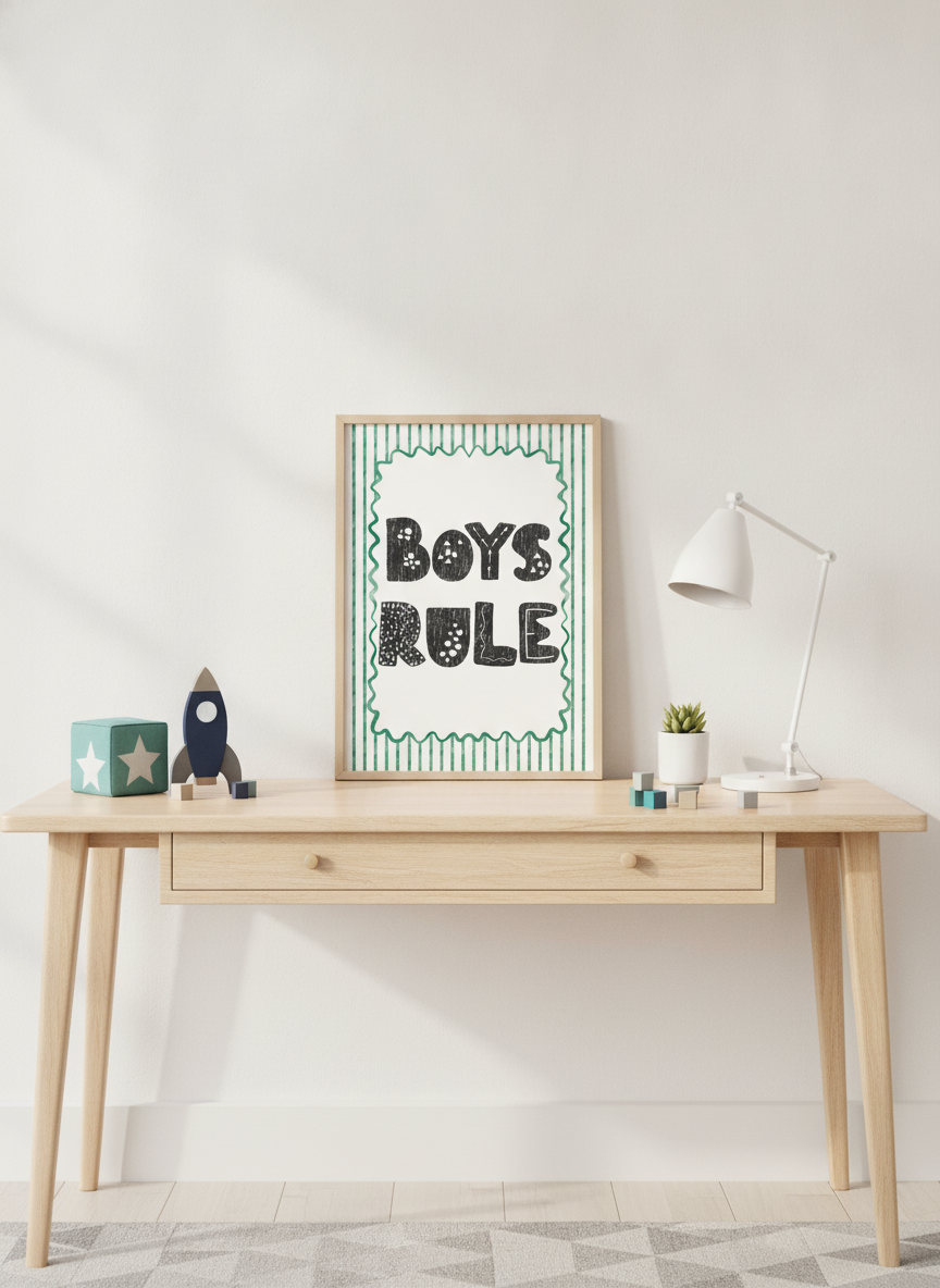 Boys Rule Kids' Room A4 Print - Fun Wall Art for Little Adventurers