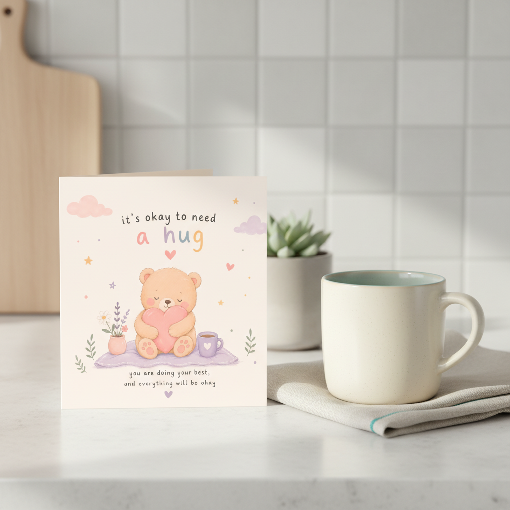 It's Okay to Need a Hug Teddy Bear Comfort Card - Square