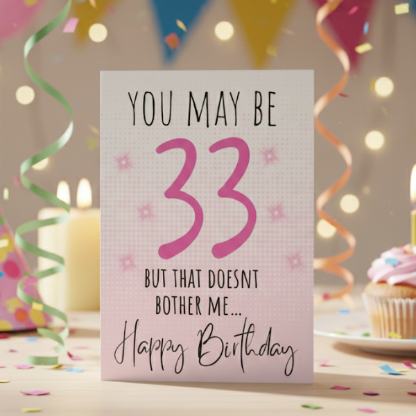 So she may be 33 but the doesn’t bother me, birthday card.