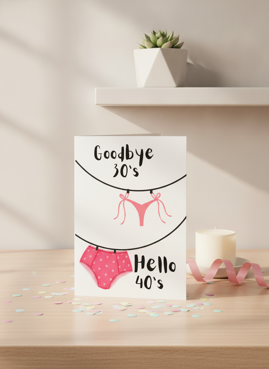 Cheers to 40! Funny 'Goodbye 30s, Hello 40s' A5 Birthday Card