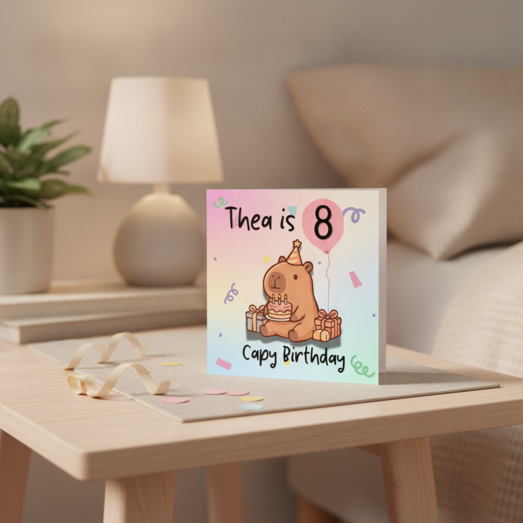 Personalised Capybara Birthday Card with Age and Name - Square