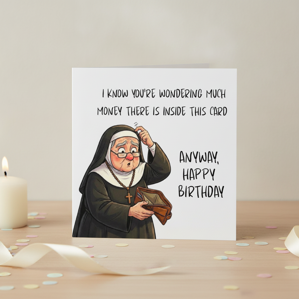 Hilarious Nun Birthday Card - Square Greeting Card for a Cheeky Laugh