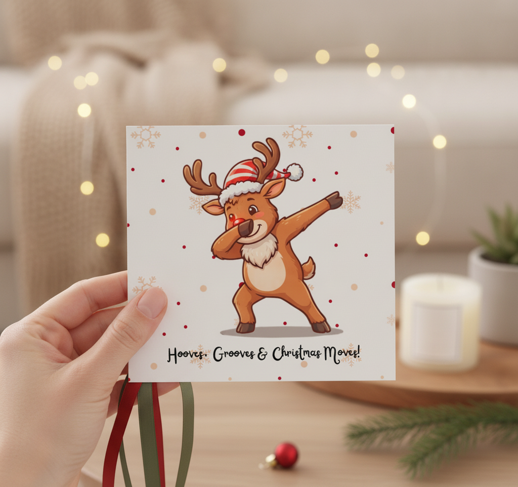 Hooves Grooves & Xmas Moves Square Christmas Card for a Joyful Greet