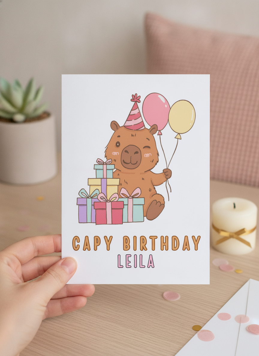 Personalised Capybara Birthday Card - A5 Animal Card for Friends & Family