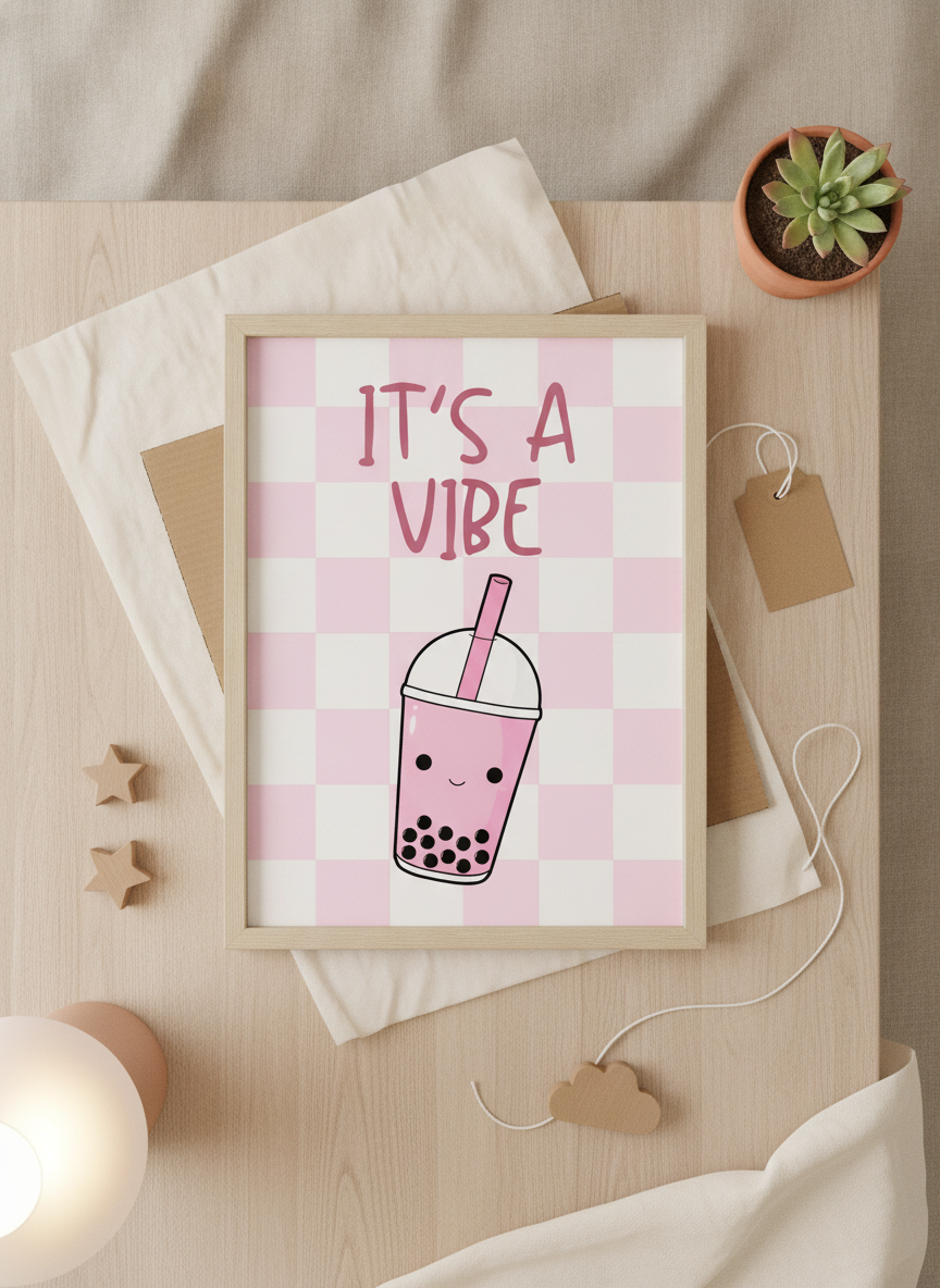 Boba Tea 'Good Vibes' A4 Print for Kids' Rooms – PacaPrints Original