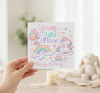 Young Wild & Three 3rd Birthday Card – Square & Ready for Fun