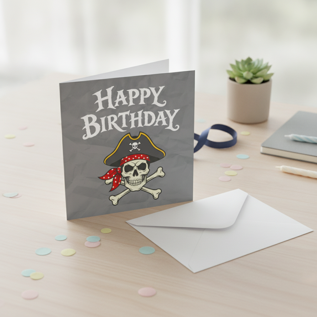 Celebrate with Sass: Happy Birthday Skull & Crossbones Square Card