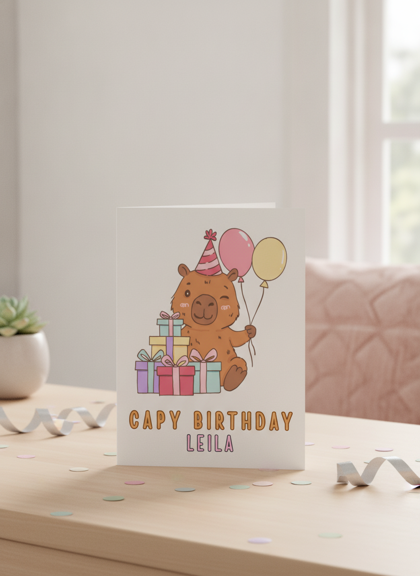 Personalised Capybara Birthday Card - A5 Animal Card for Friends & Family