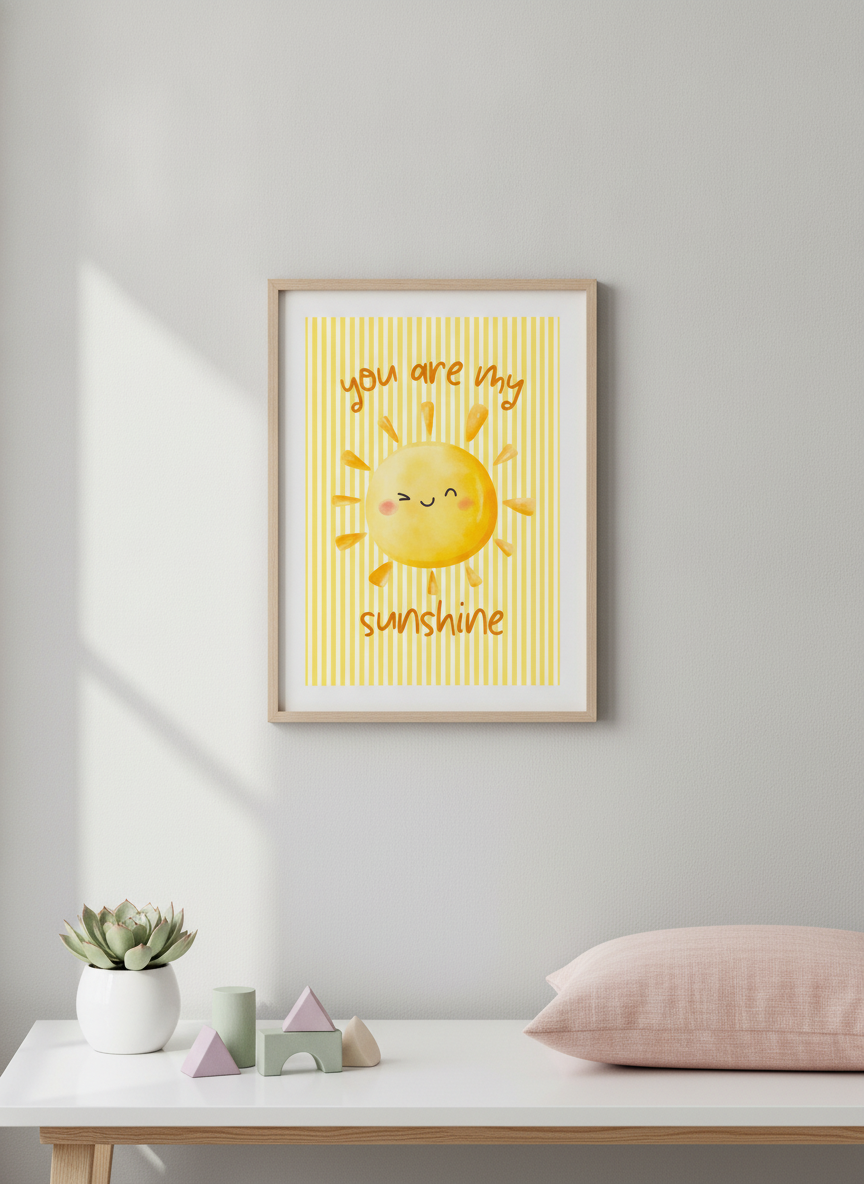 Brighten Their Day: 'You Are My Sunshine' Yellow Sun A4 Kids' Print