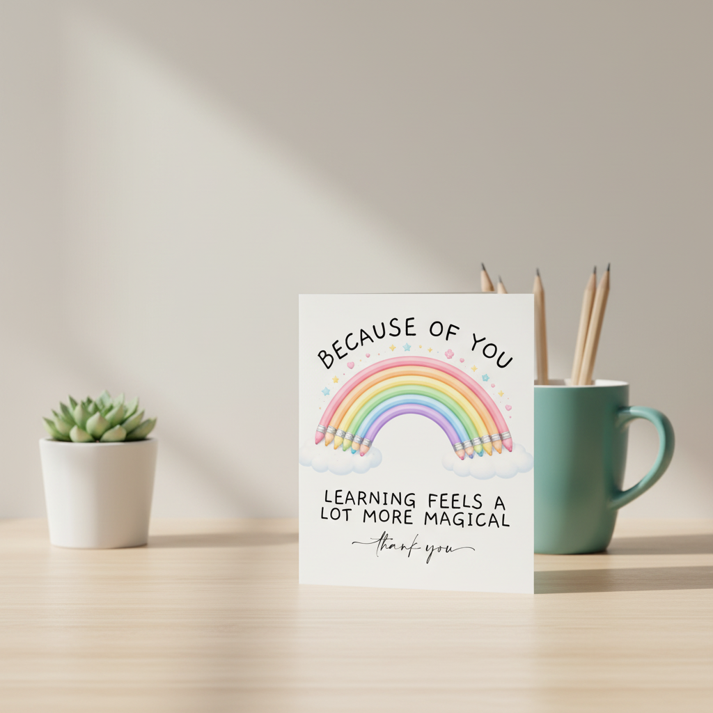Because of You Teacher Rainbow Card - Thank You Card