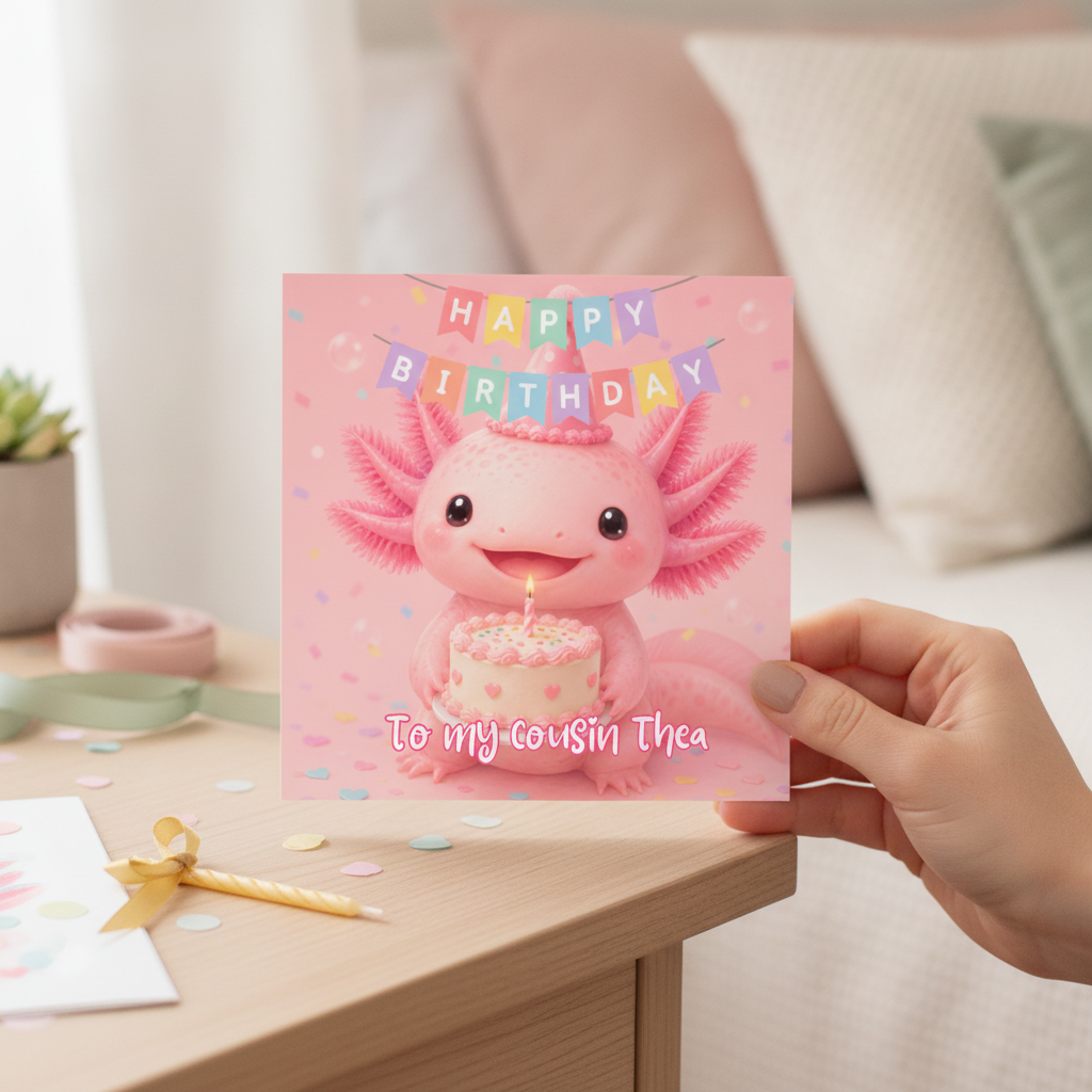 Personalised Axolotl Birthday Card for Friends & Family - Square