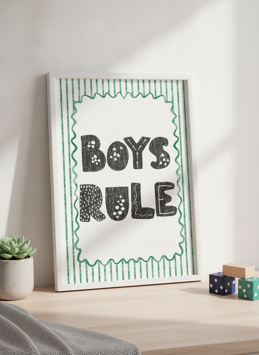 Boys Rule Kids' Room A4 Print - Fun Wall Art for Little Adventurers