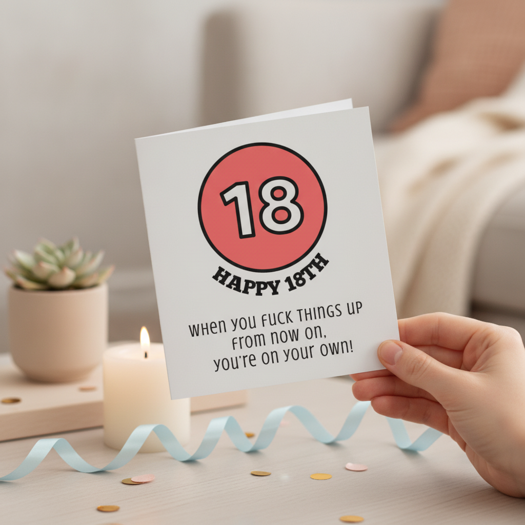 Happy 18th Birthday Card: 'You're On Your Own' Funny Square Print from UK