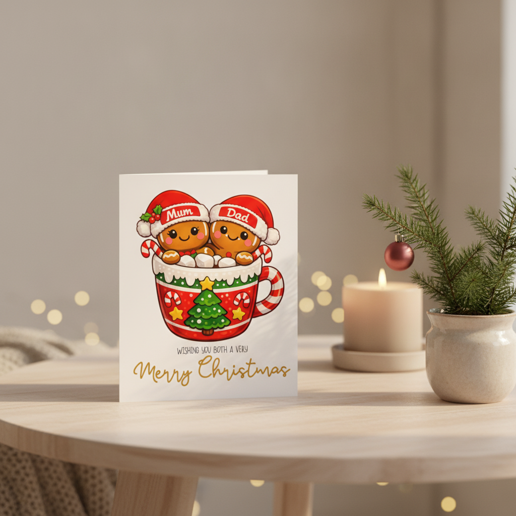 Festive Gingerbread Mum & Dad Christmas Card - Square Design
