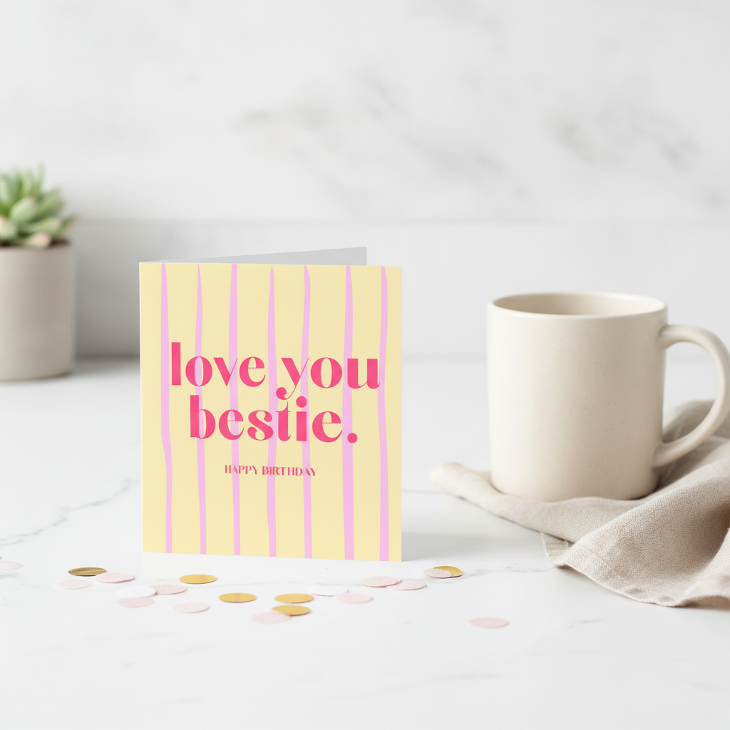 Happy Birthday Bestie Square Card - For Your Favourite Pal's Big Day