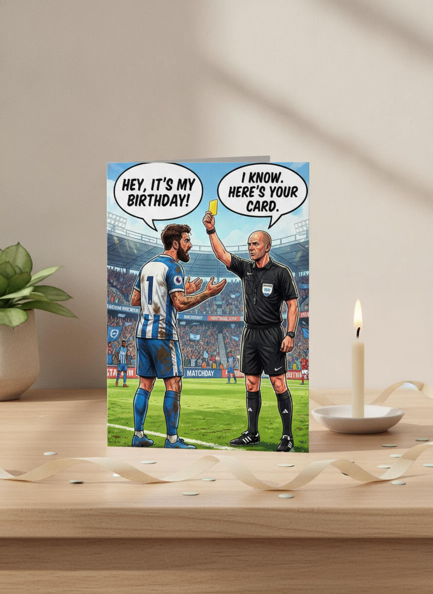 Funny Football Yellow Card Birthday Card for Him A5