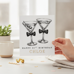 Personalised 21st Birthday Card with Bow Glass Design | Customised for Her