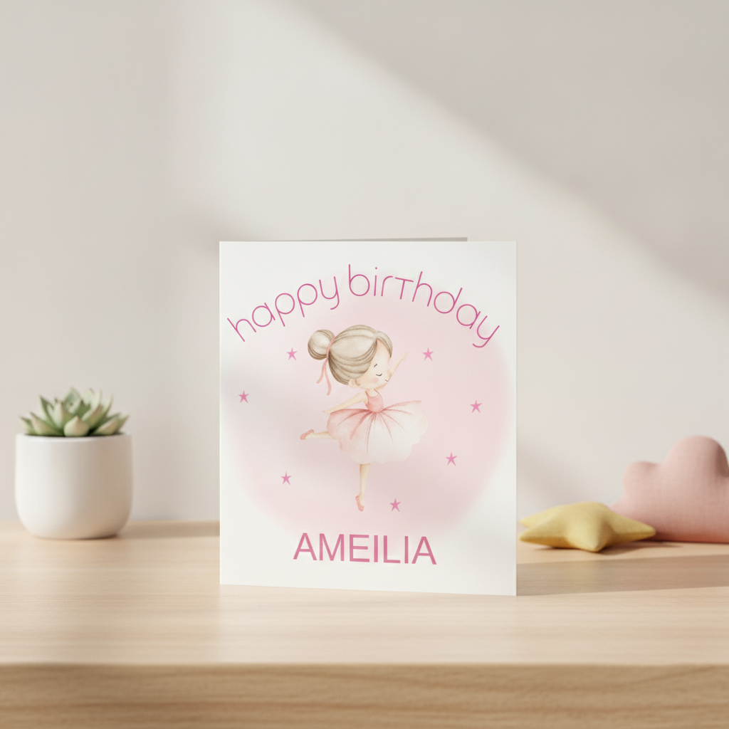 Personalised Ballerina Birthday Card - Custom Name Kids' Square Card
