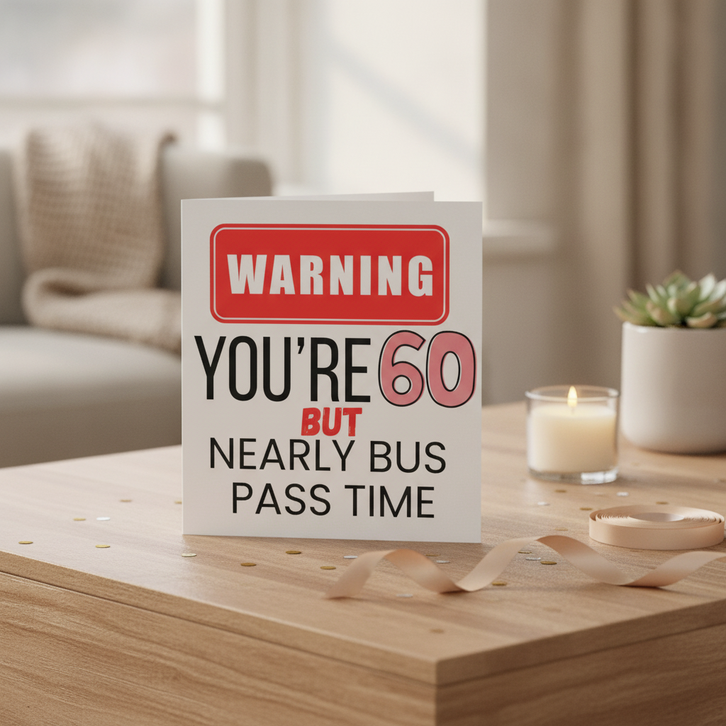 Warning! You're 60! Bus Pass Time - A Witty 60th Birthday Card for Them