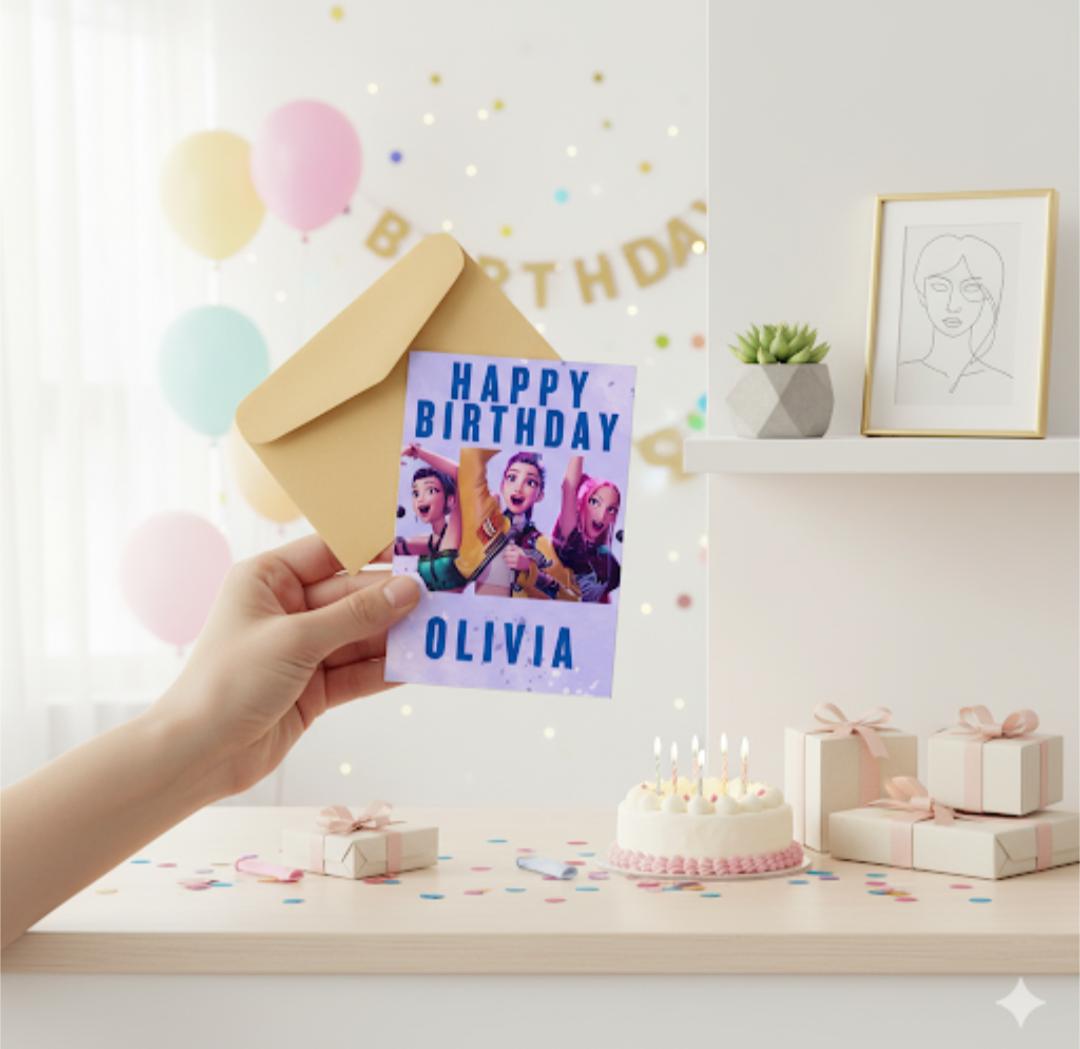 Kids Personalised Custom K-Pop Birthday Card, Purple A5