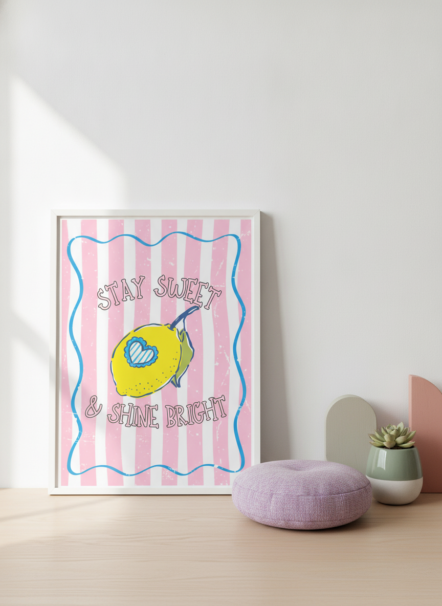 "Stay Sweet & Shine Bright" A4 Kids Print - Fun Wall Art for Little Ones