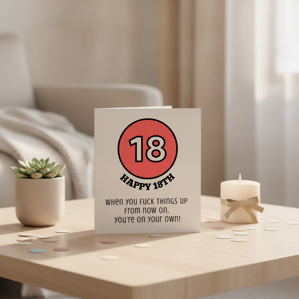 Happy 18th Birthday Card: 'You're On Your Own' Funny Square Print from UK