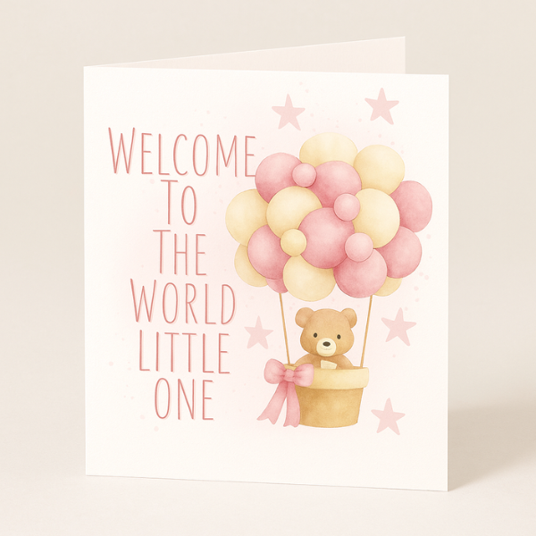 Welcome to the World New Baby Card – Pink or Blue Square Card