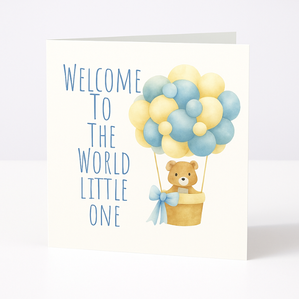 Welcome to the World New Baby Card – Pink or Blue Square Card