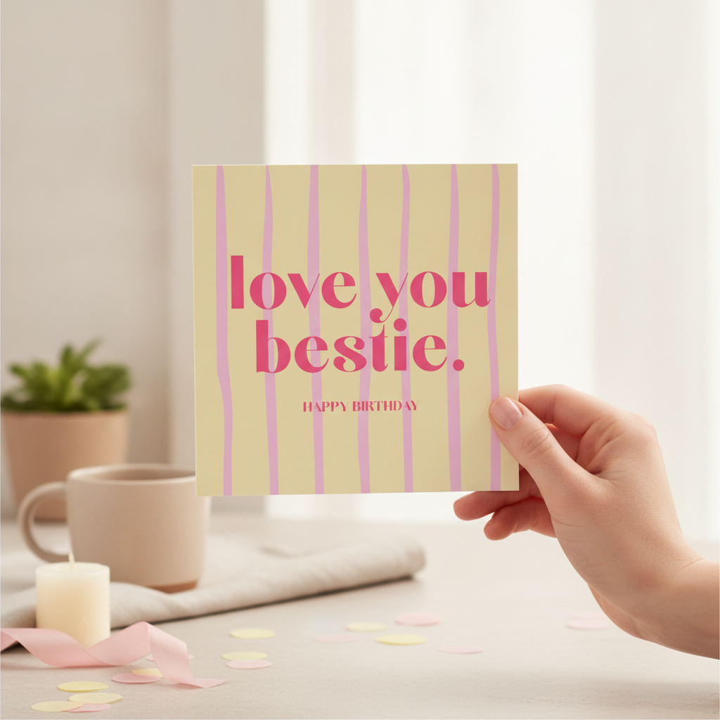 Happy Birthday Bestie Square Card - For Your Favourite Pal's Big Day