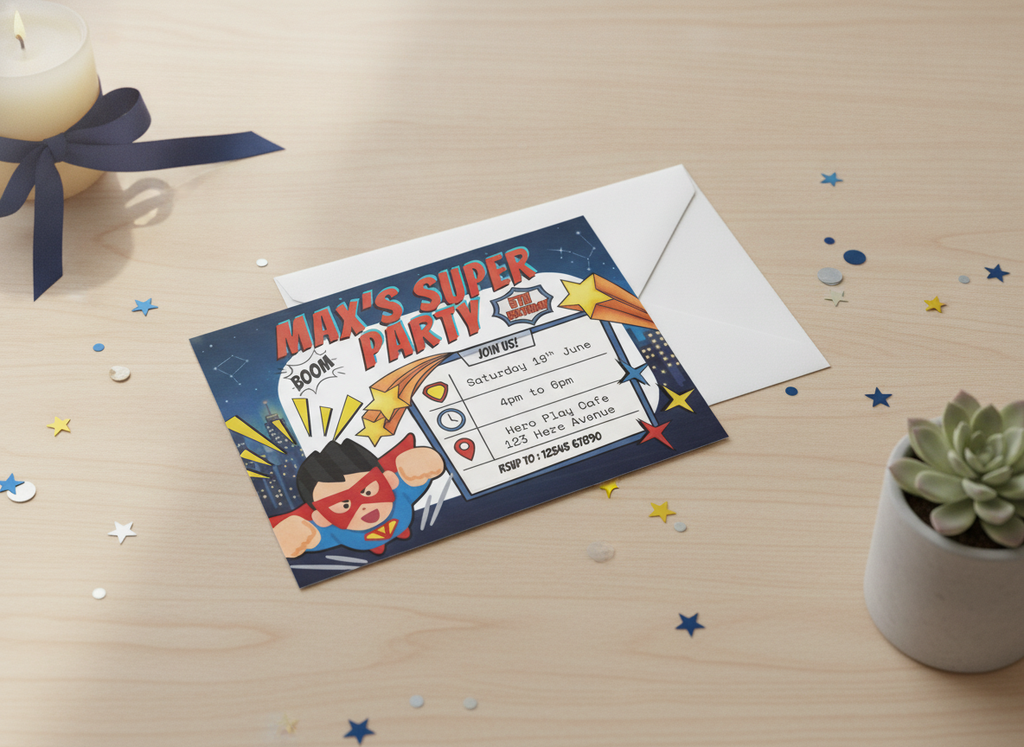 Superhero Kids' Birthday Party A6 Invites