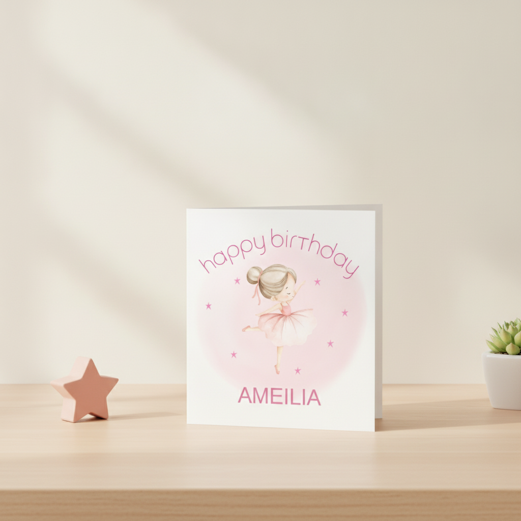 Personalised Ballerina Birthday Card - Custom Name Kids' Square Card