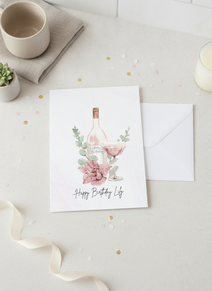Personalised Floral Pink Birthday Card