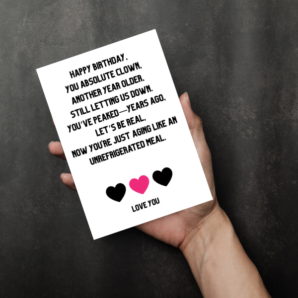 Funny Rude Birthday Card – Sarcastic Roast for Friends or Partner – A6/A5 Matte, Blank Inside