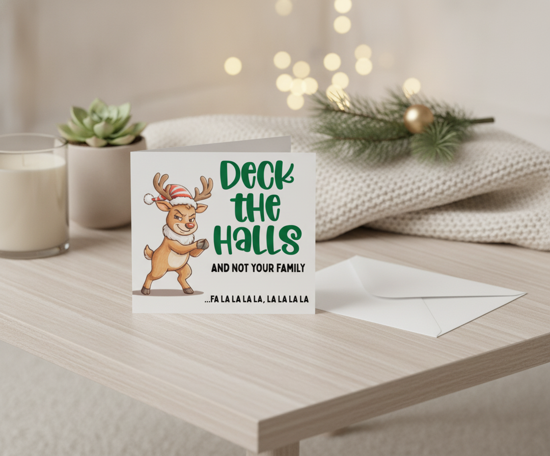 Funny Christmas Card: Deck the Halls (Not Your Family) - Square