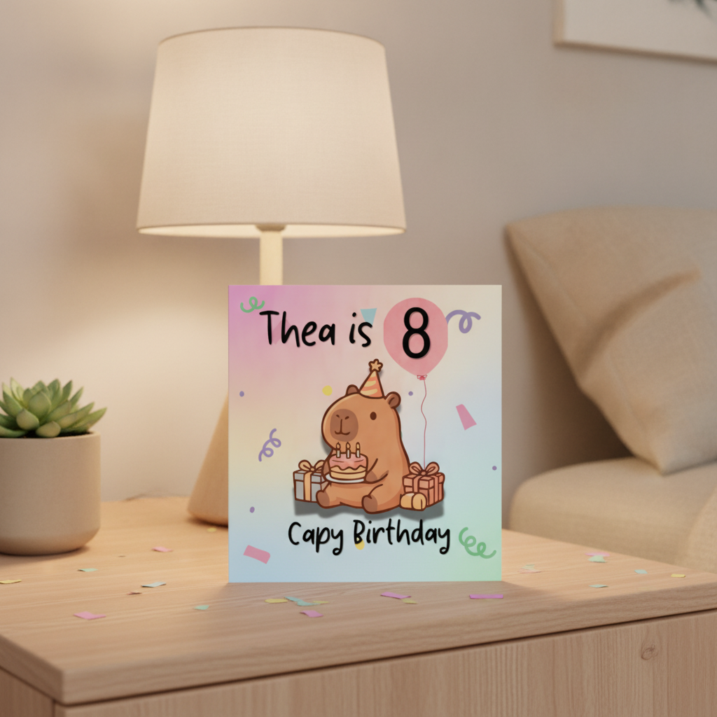 Personalised Capybara Birthday Card with Age and Name - Square