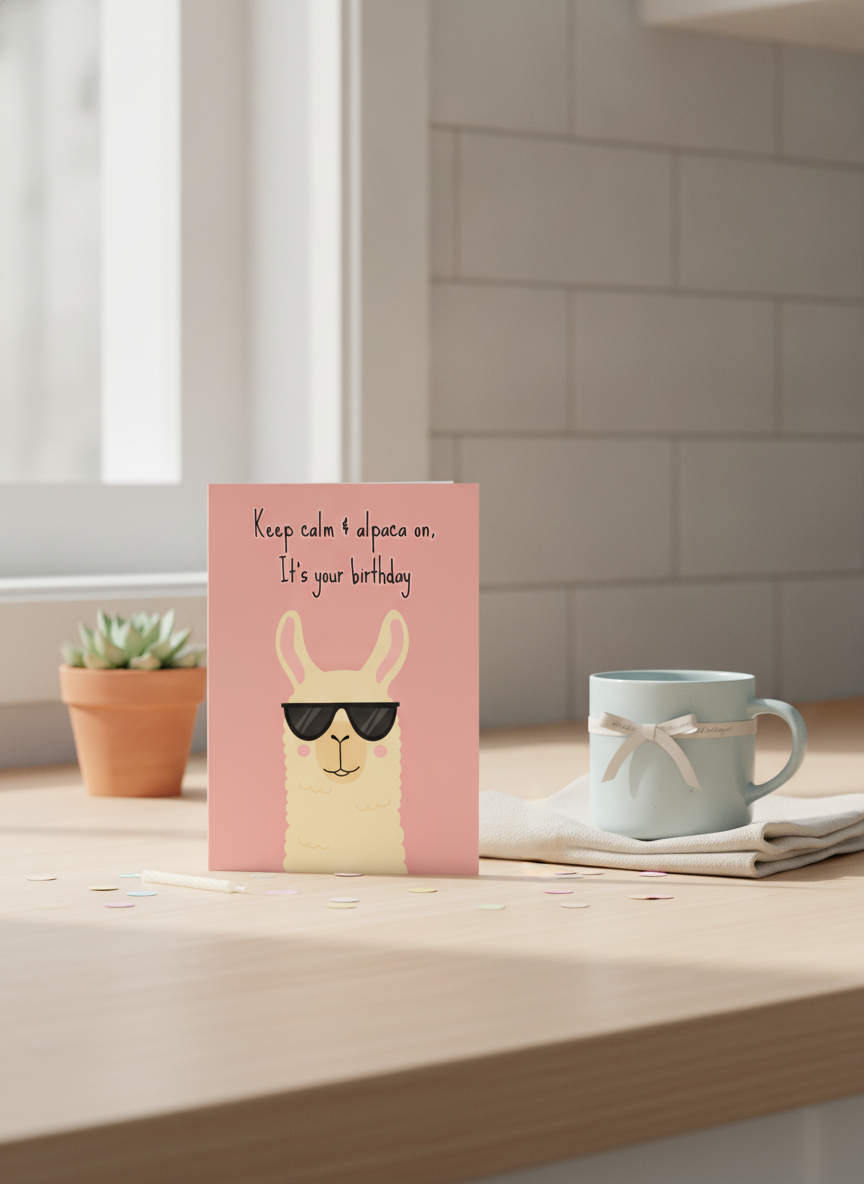 Keep Calm & Alpaca On Birthday Card - A5 Humour for Friends & Family