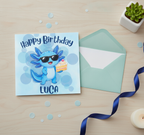 Personalised Blue Axolotl Birthday Card with Cake – Square & Cute