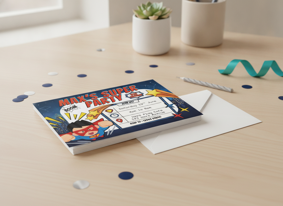 Superhero Kids' Birthday Party A6 Invites