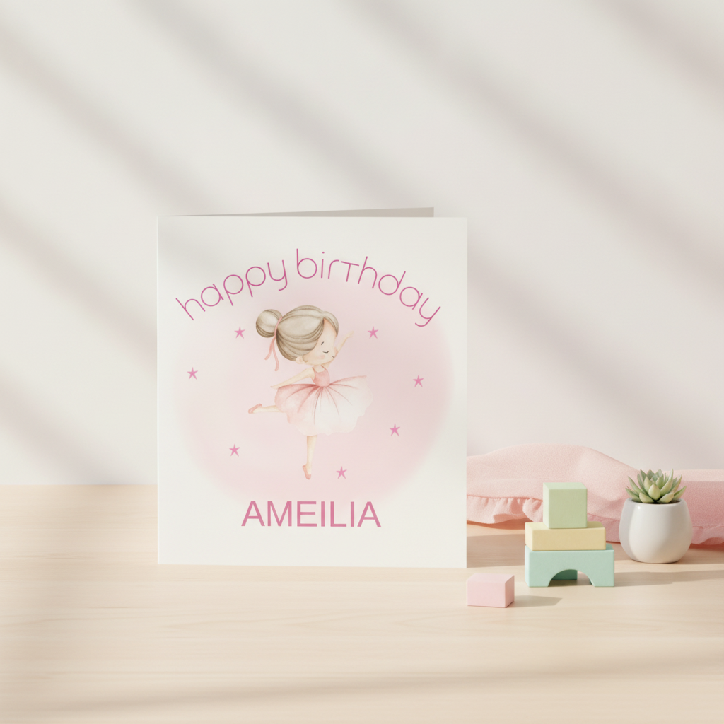 Personalised Ballerina Birthday Card - Custom Name Kids' Square Card