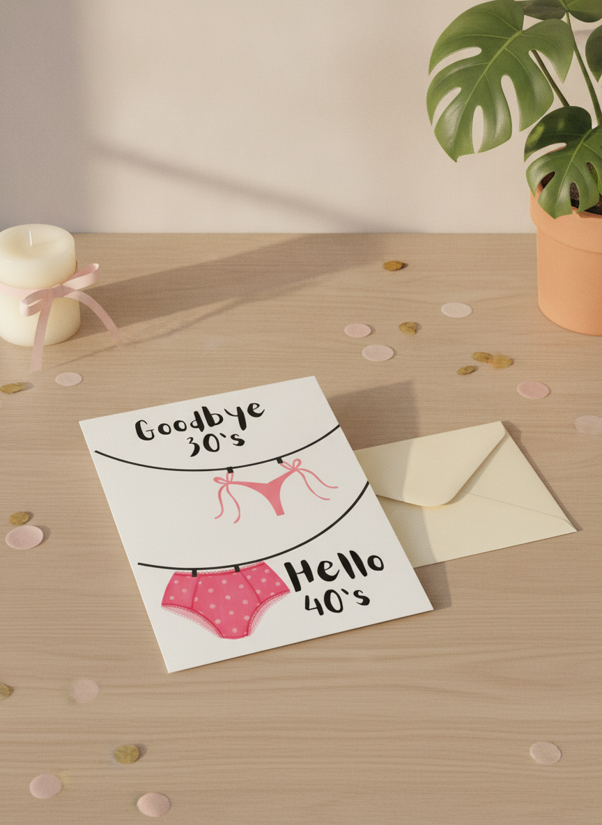 Cheers to 40! Funny 'Goodbye 30s, Hello 40s' A5 Birthday Card