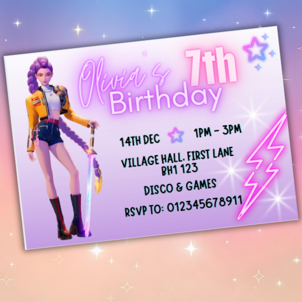 Personalised K-Pop Kids Birthday Party Invitations | Custom Name, Age & Details | Packs of 10, 20 or 30 | Includes Envelopes