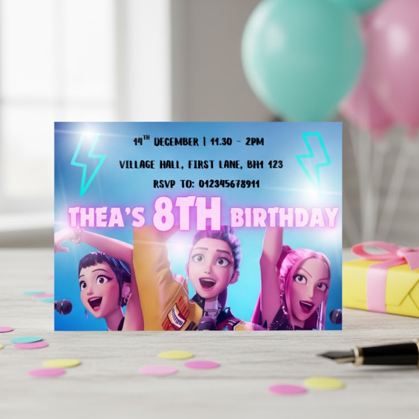 Personalised Blue K-Pop Kids Birthday Party Invitations | Custom Name, Age & Details | Packs of 10, 20 or 30 | Includes Envelopes