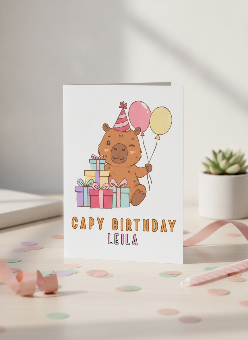 Personalised Capybara Birthday Card - A5 Animal Card for Friends & Family