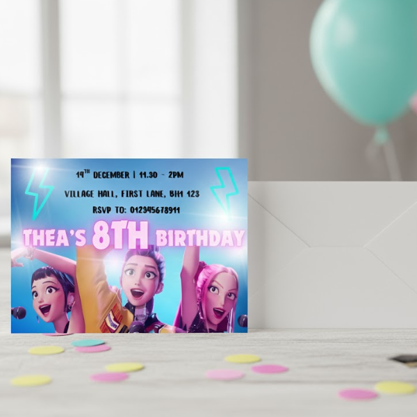 Personalised Blue K-Pop Kids Birthday Party Invitations | Custom Name, Age & Details | Packs of 10, 20 or 30 | Includes Envelopes