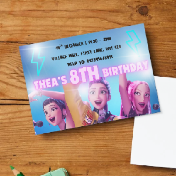 Personalised Blue K-Pop Kids Birthday Party Invitations | Custom Name, Age & Details | Packs of 10, 20 or 30 | Includes Envelopes